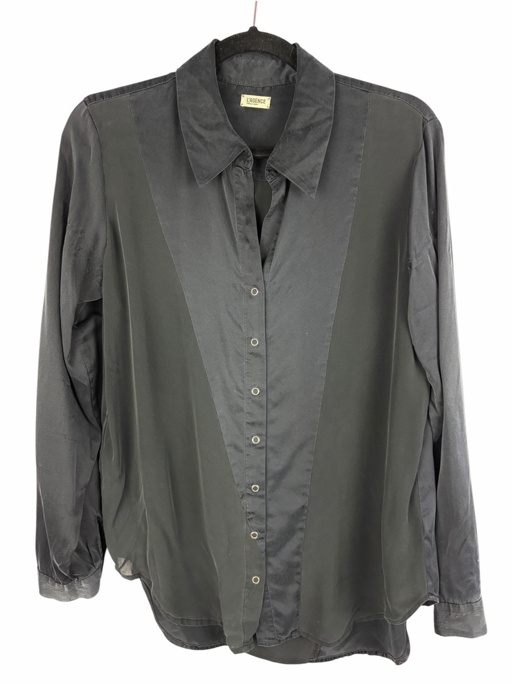 L’AGENCE Black 100% Silk Button Down Shirt Blouse Small FLAW